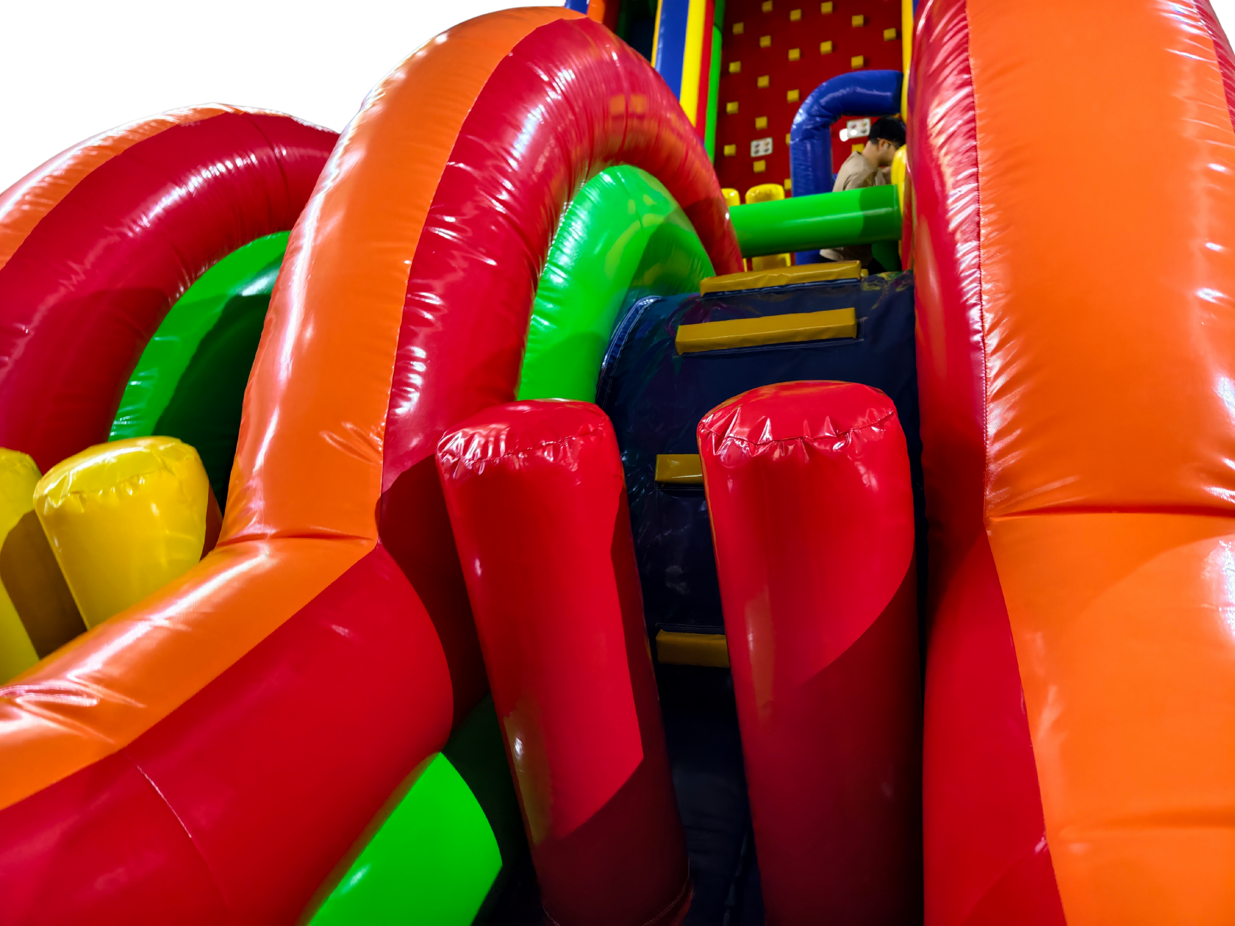 Obstacle Course Inflatable with Rock Wall and Slide – Primary Colors
