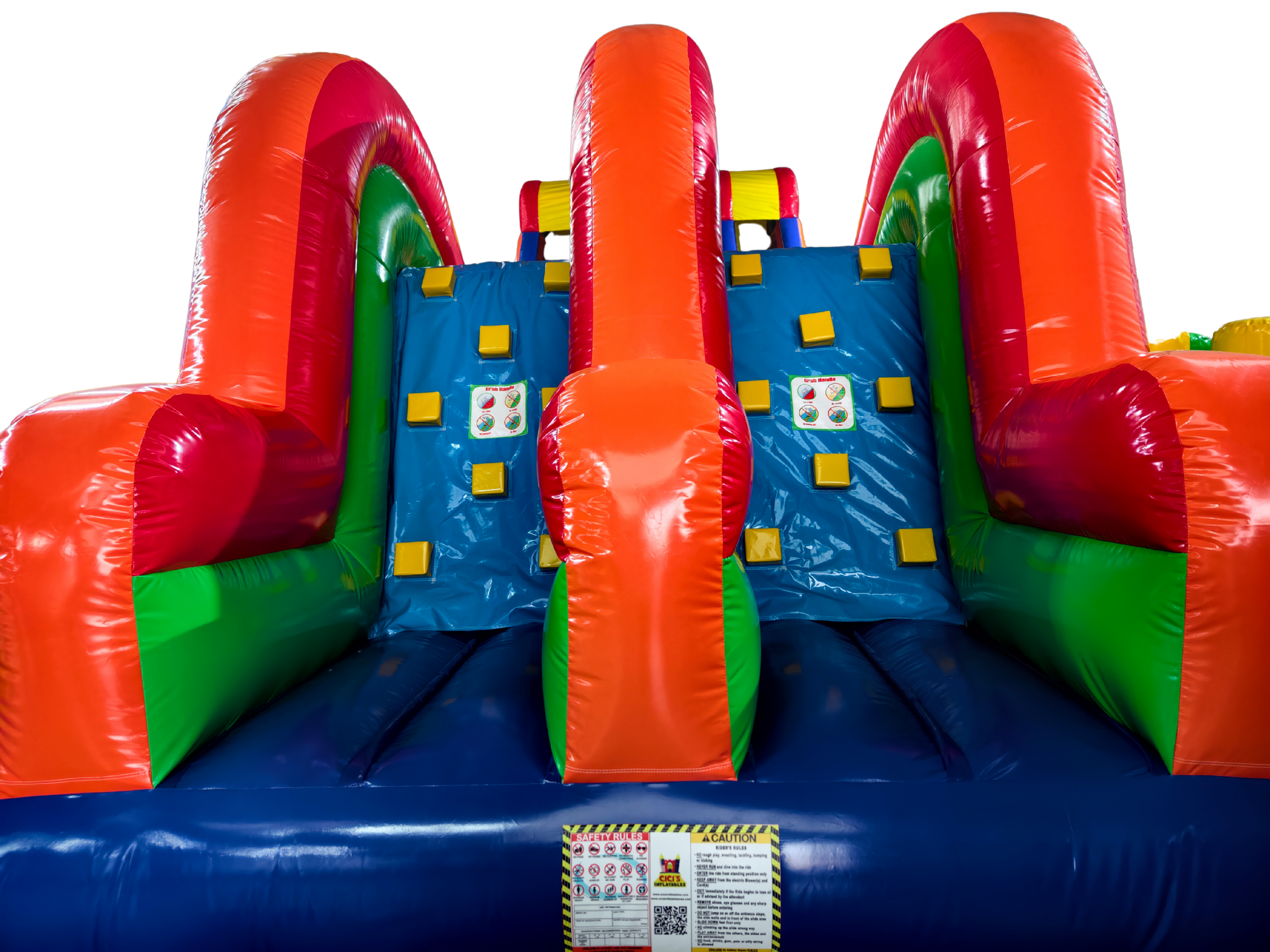 Obstacle Course Inflatable with Rock Wall and Slide – Primary Colors