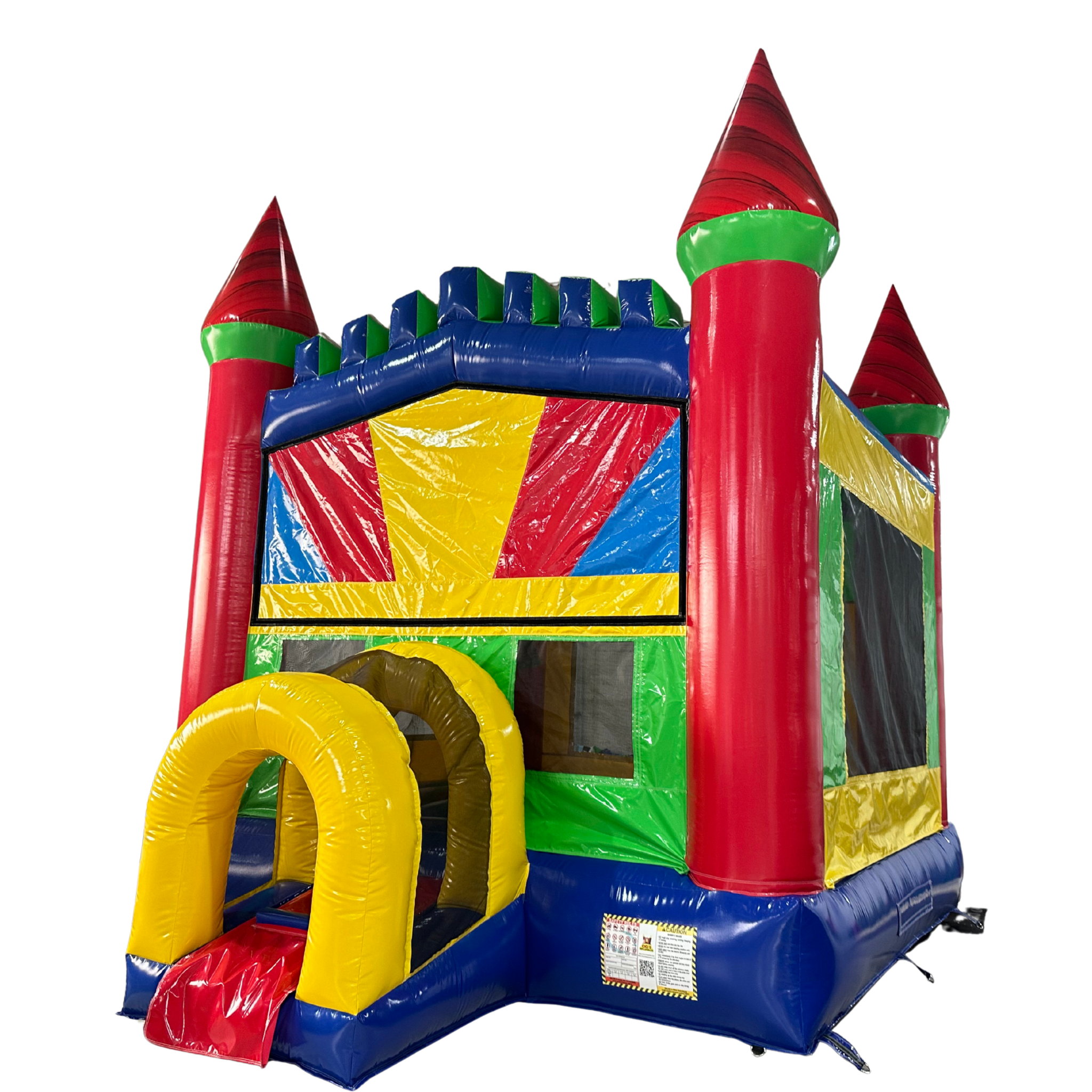 Classic Castle Bounce House – Primary Colors- Red Tips