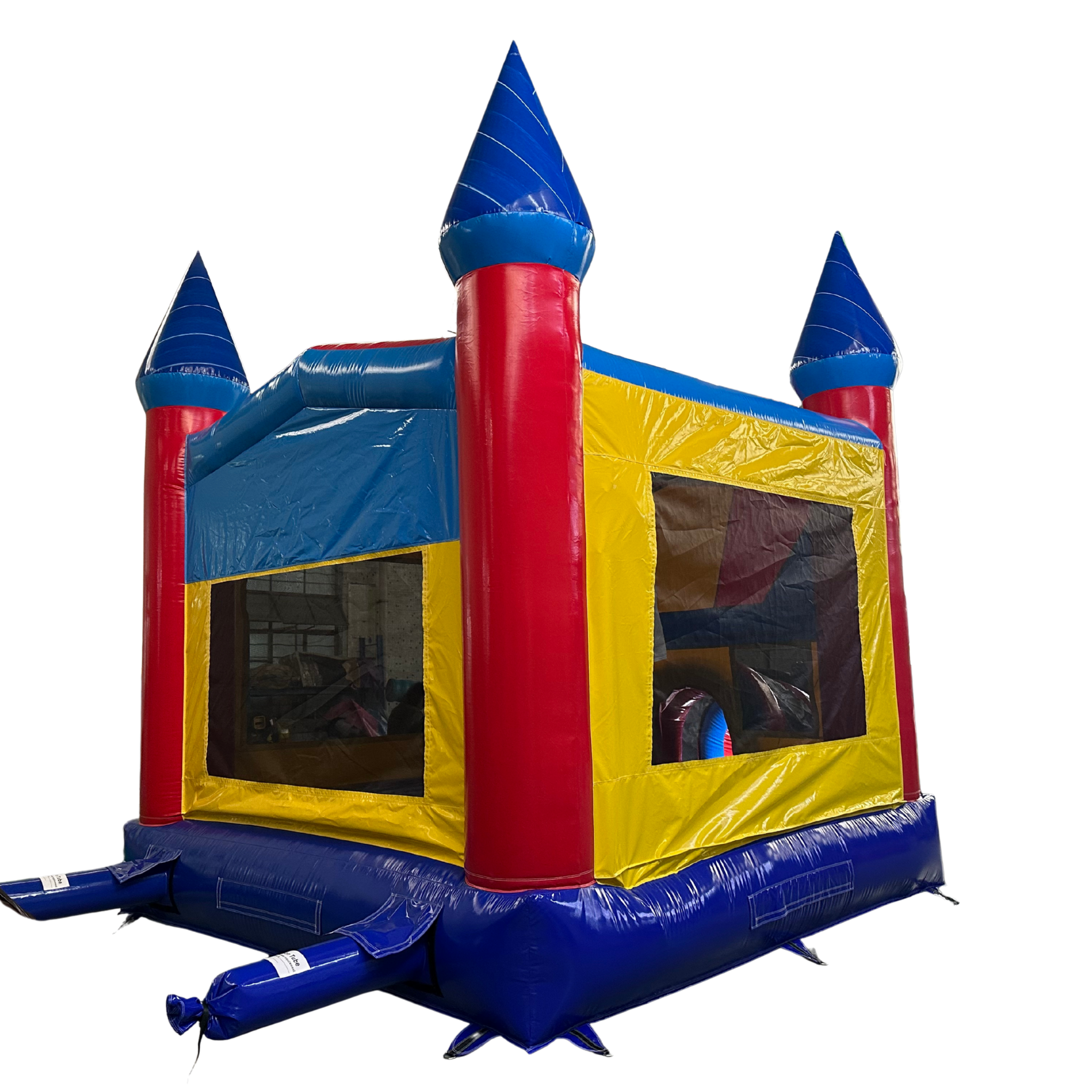 Castle Bounce House – Primary Colors- Blue Tips