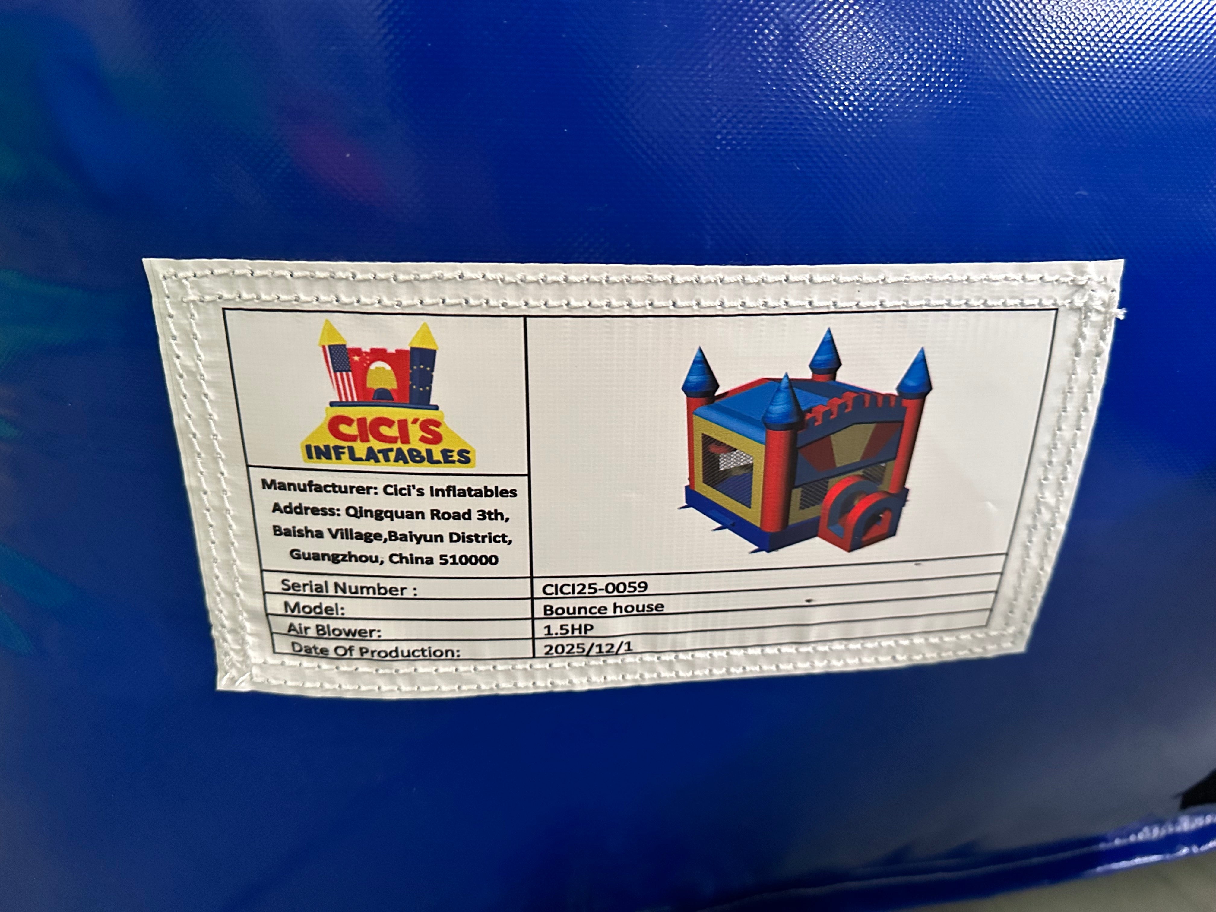 Castle Bounce House – Primary Colors- Blue Tips