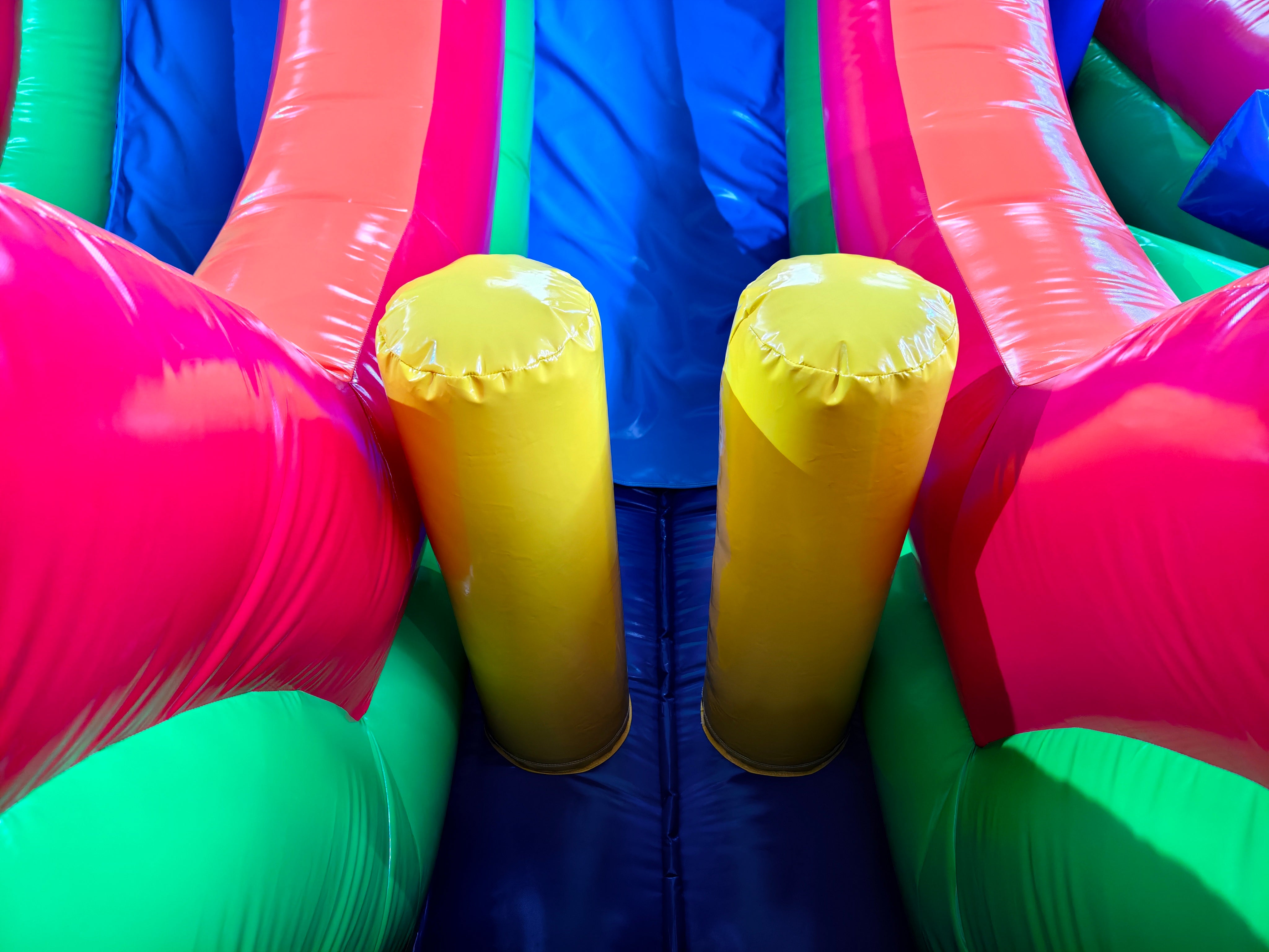 Obstacle Course Inflatable with Rock Wall and Slide – Primary Colors