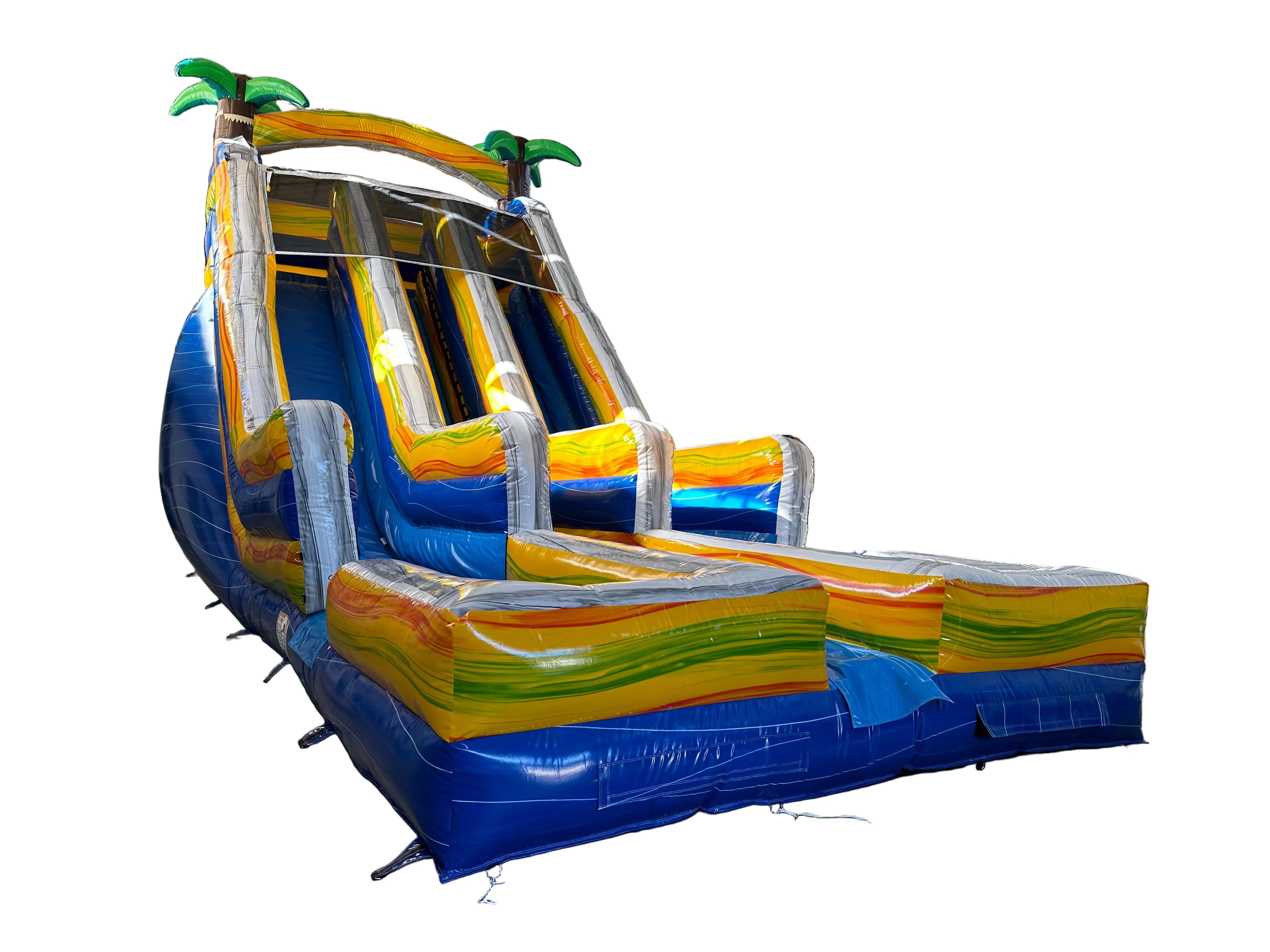 22' Double lane water slide-Tropical Dual Lane Water Slide – Blue/Yellow/Green