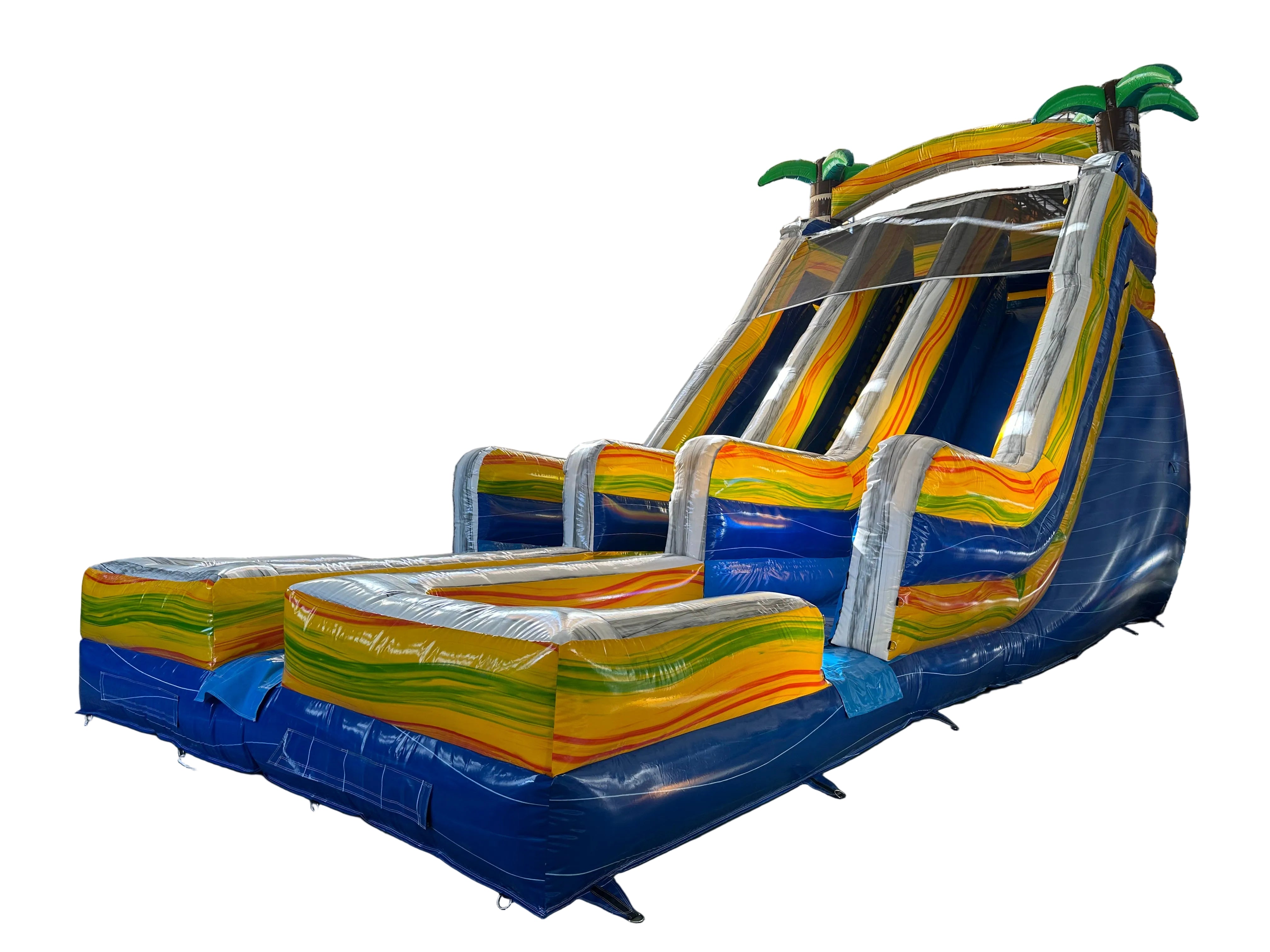 22' Double lane water slide-Tropical Dual Lane Water Slide – Blue/Yellow/Green