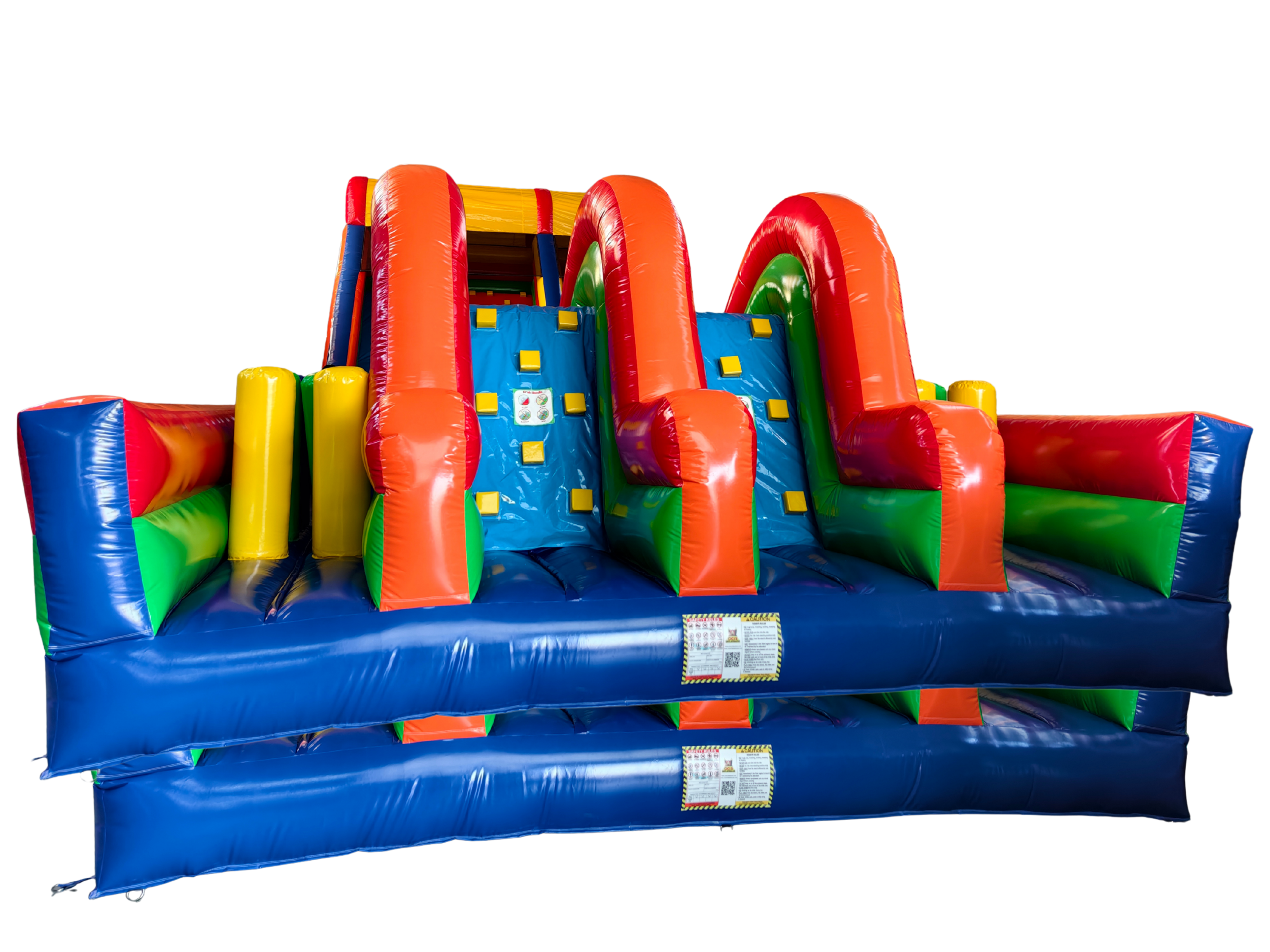 Obstacle Course Inflatable with Rock Wall and Slide – Primary Colors