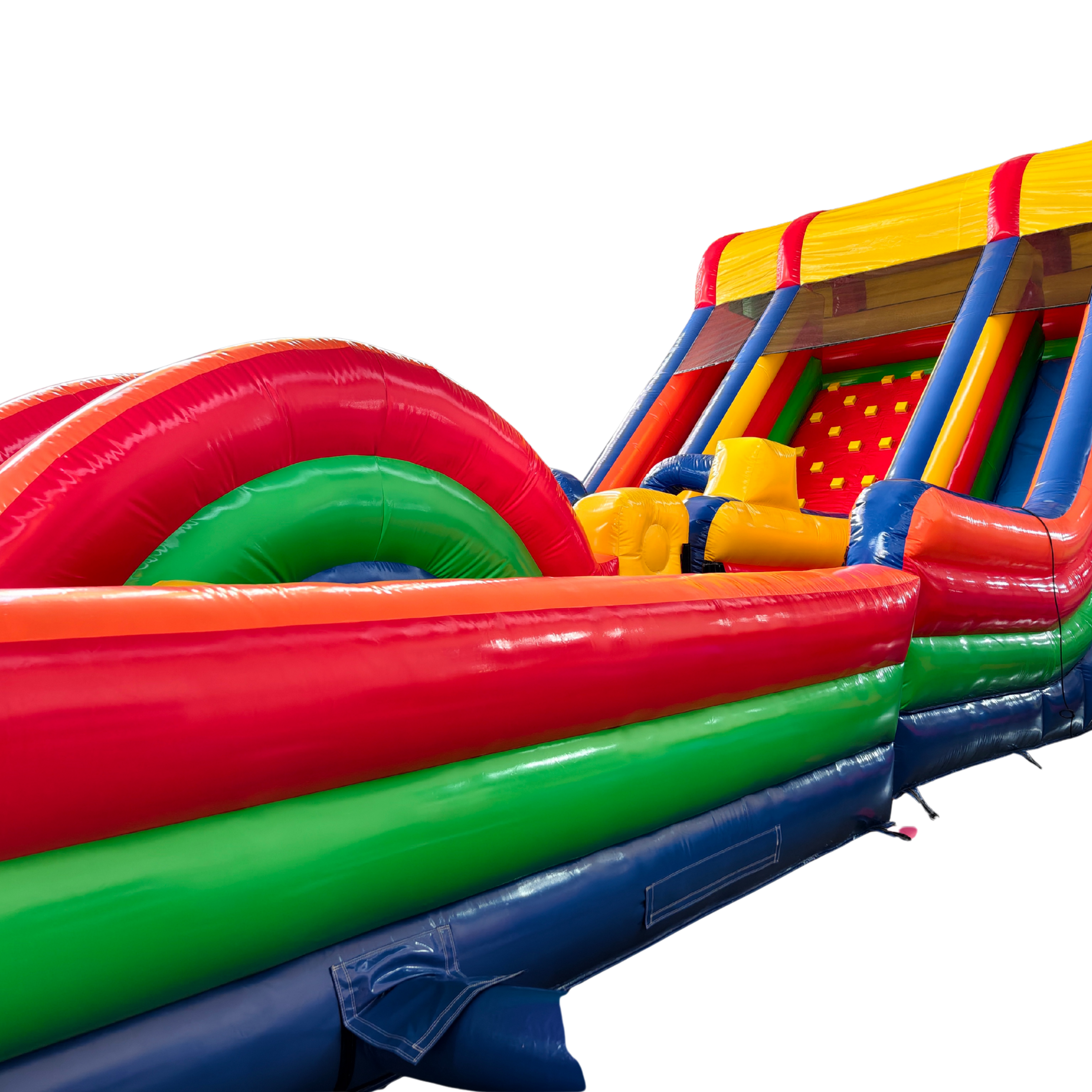 Obstacle Course Inflatable with Rock Wall and Slide – Primary Colors