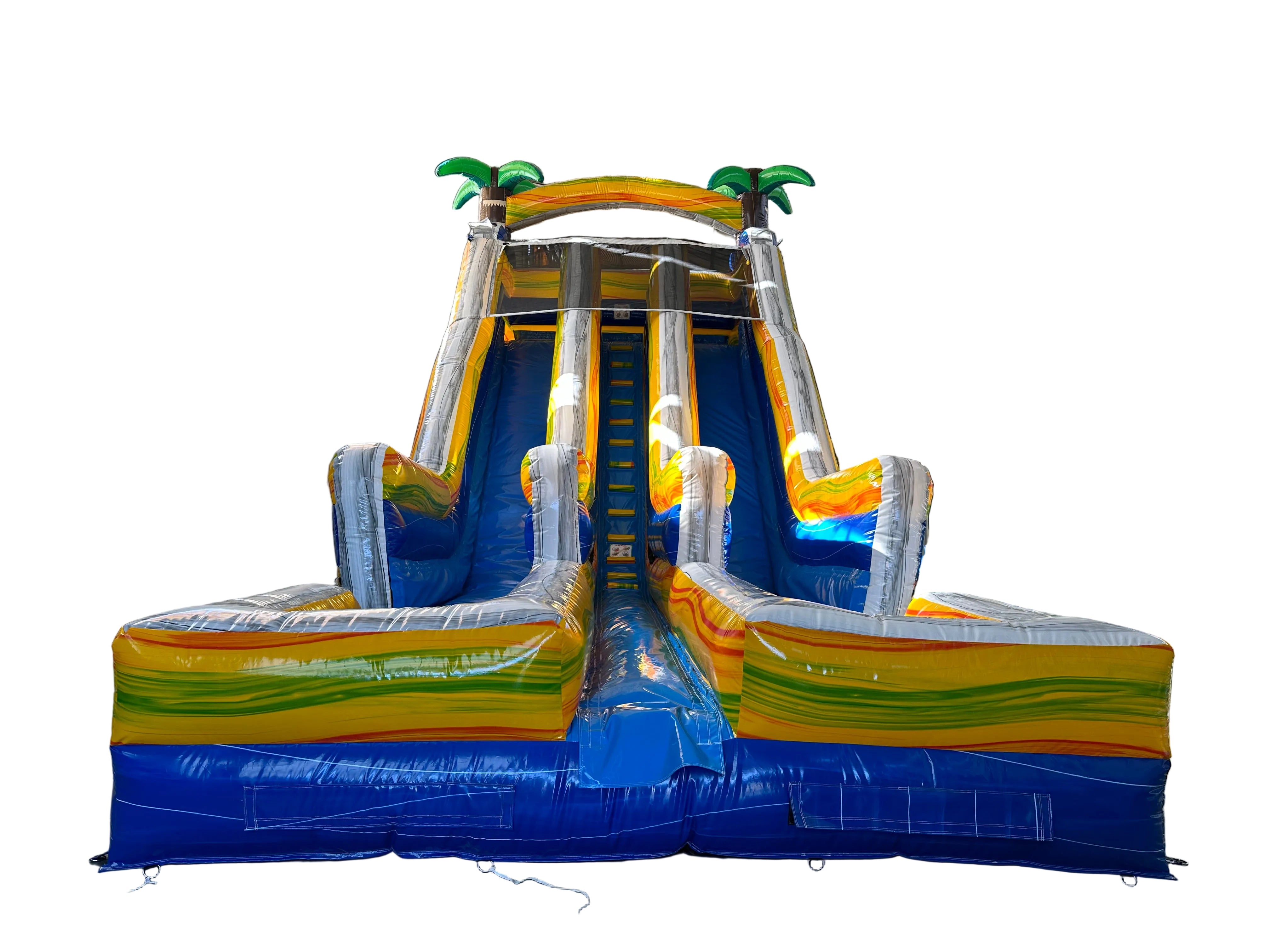 22' Double lane water slide-Tropical Dual Lane Water Slide – Blue/Yellow/Green