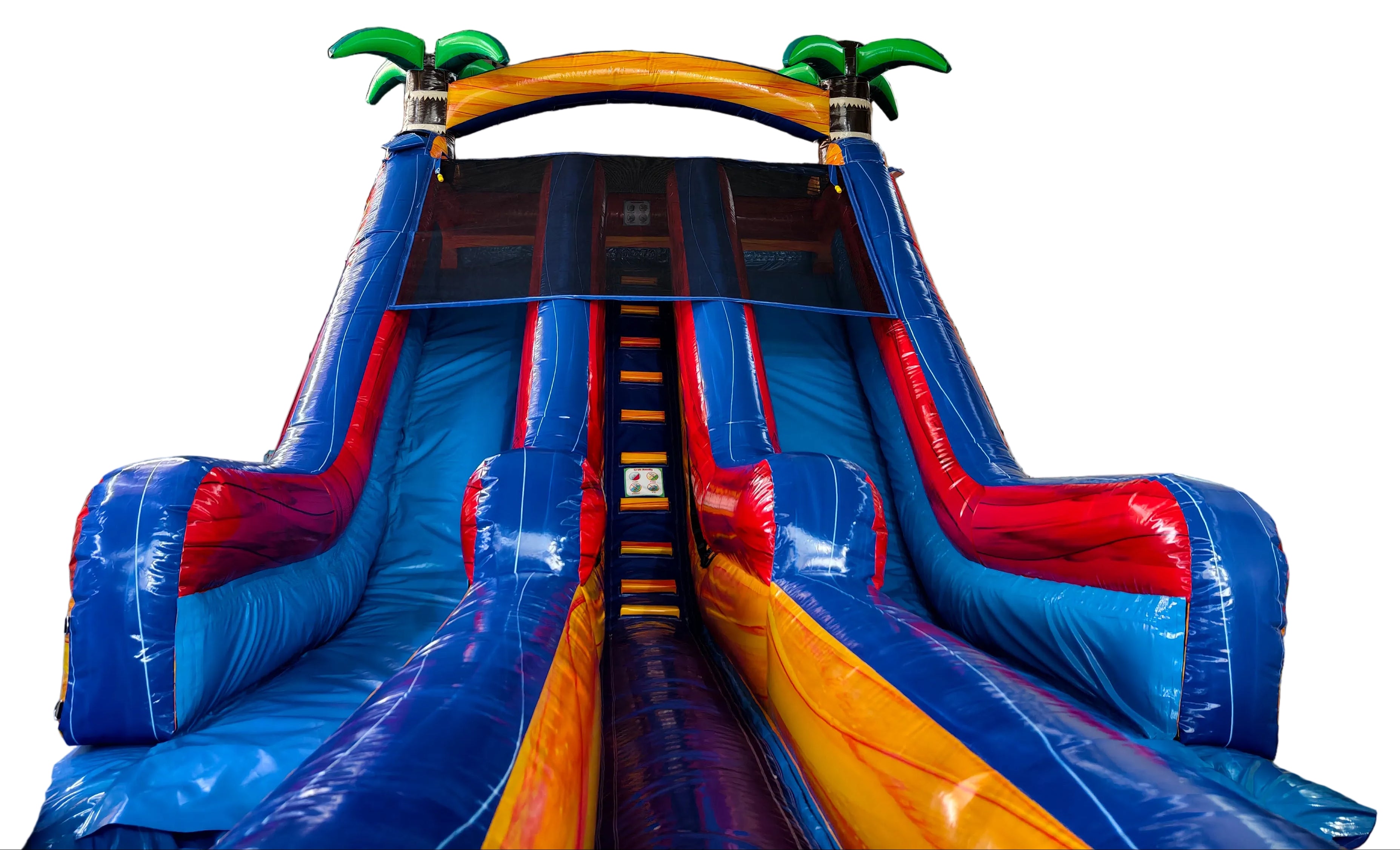 18 Double lane water slide-Dual Lane Tropical Dual Lane Water Slide – Blue/Orange/Red