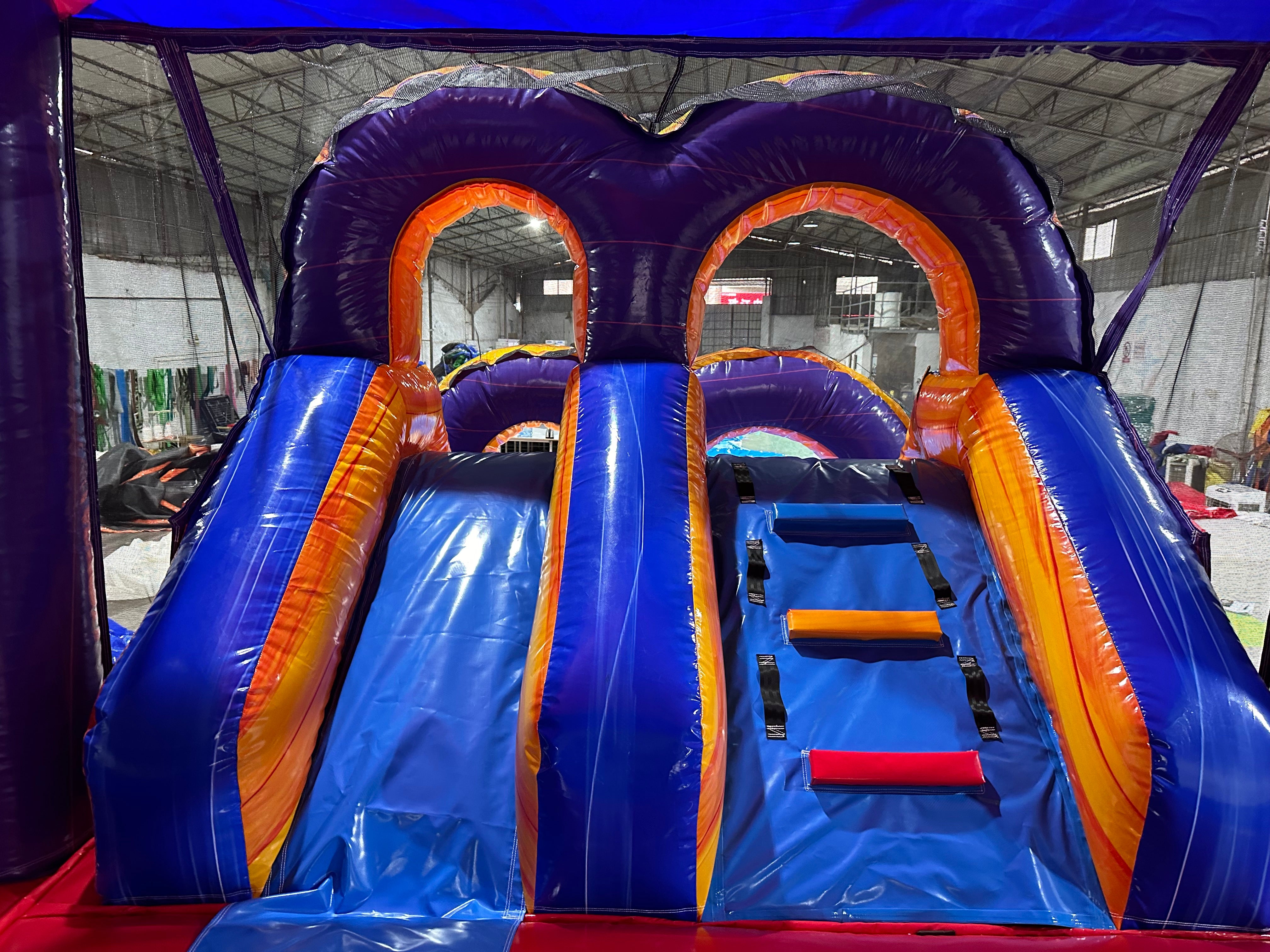 Bounce house combo-Castle Combo with Single Lane Slide – Purple/Blue/Orange