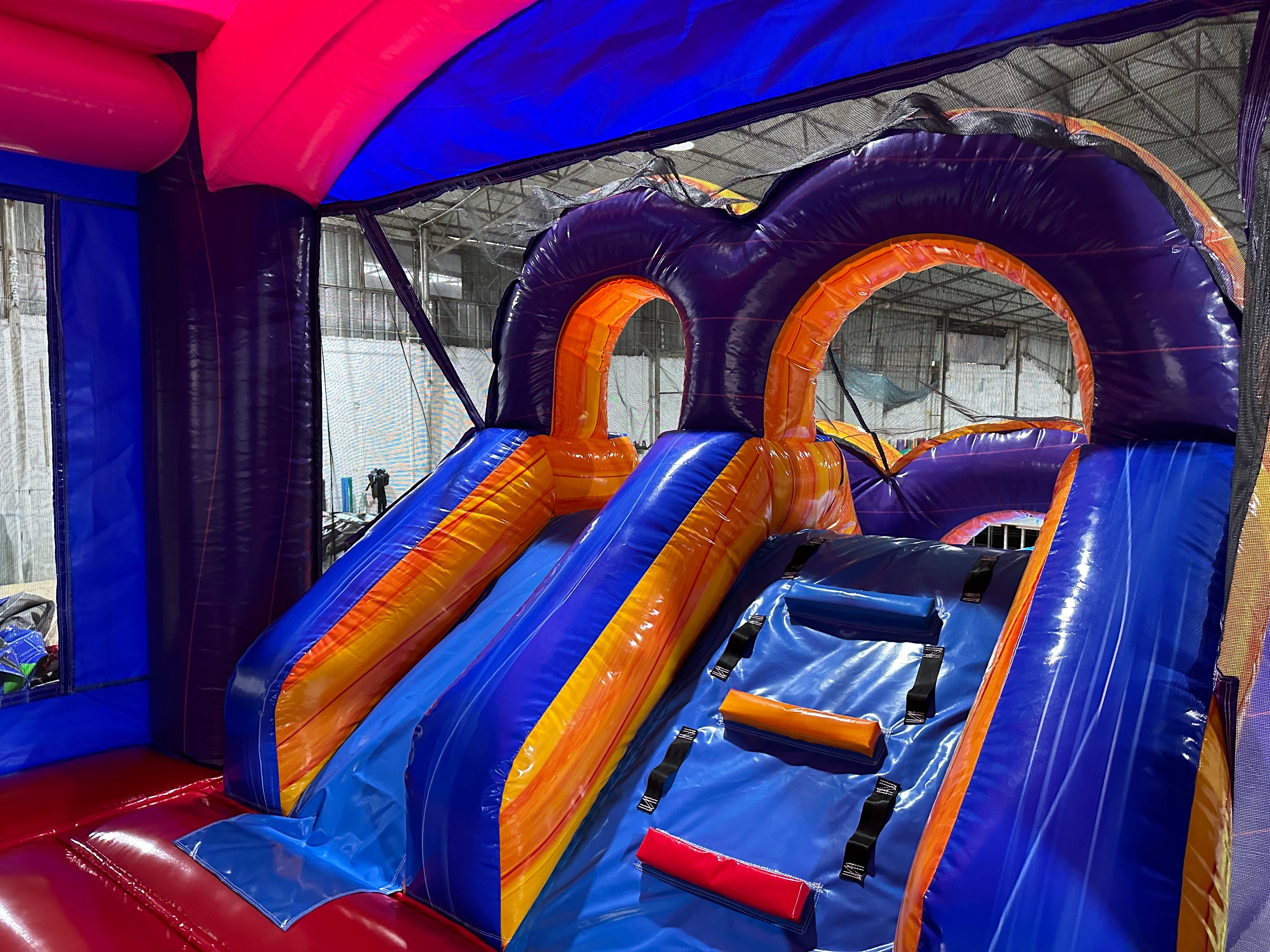 Bounce house combo-Castle Combo with Single Lane Slide – Purple/Blue/Orange
